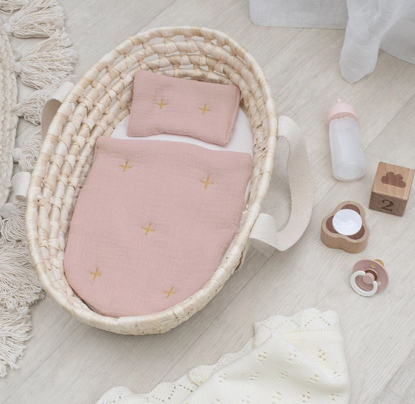 Rattan Moses Doll Basket - Blush