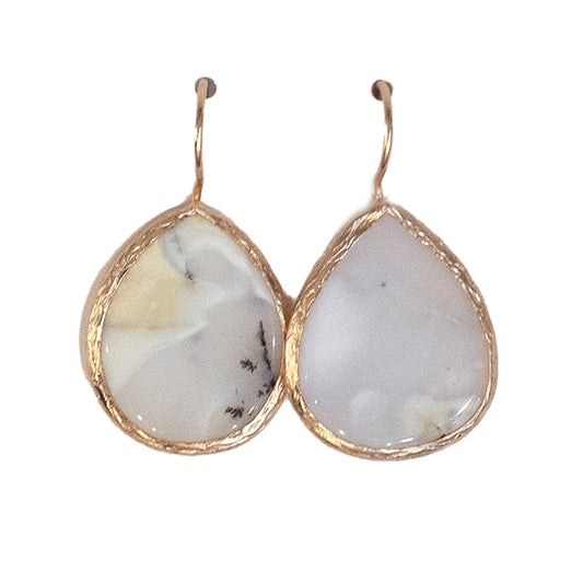 Rose Gold - Dendrite Agate (white fleck) Earrings