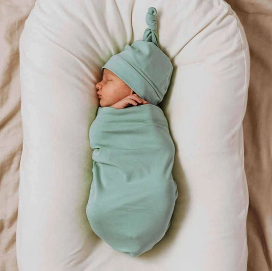 Sage Snuggle Swaddle & Beanie Set