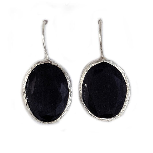 Silver - Small Black Quartz Earrings