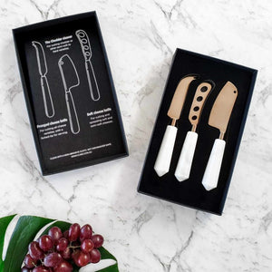 Cheese knife set copper and marble